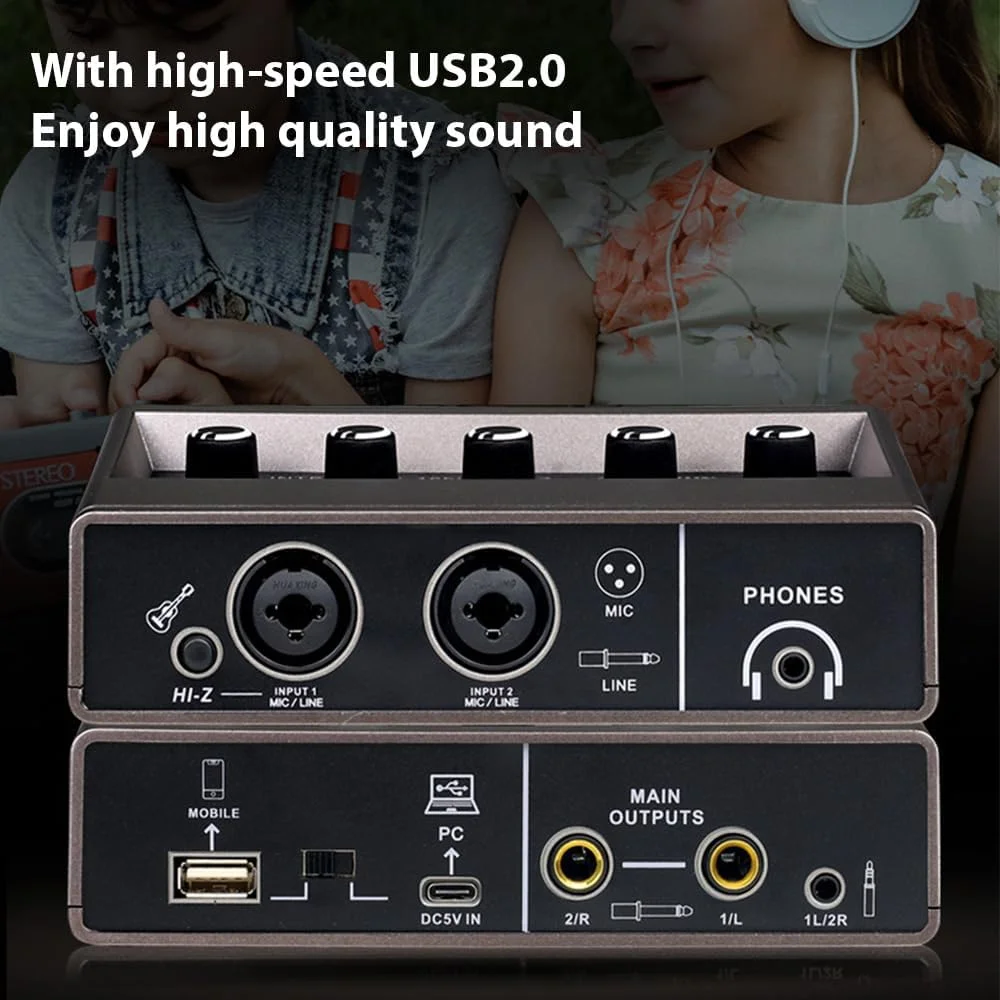 اینترفیس صوتی حرفه ای XLR با Reverb، فانتوم پاور 48 ولت، رزولوشن 16bit48kHz برای موسیقی و کارائوکه، Plug and Play
