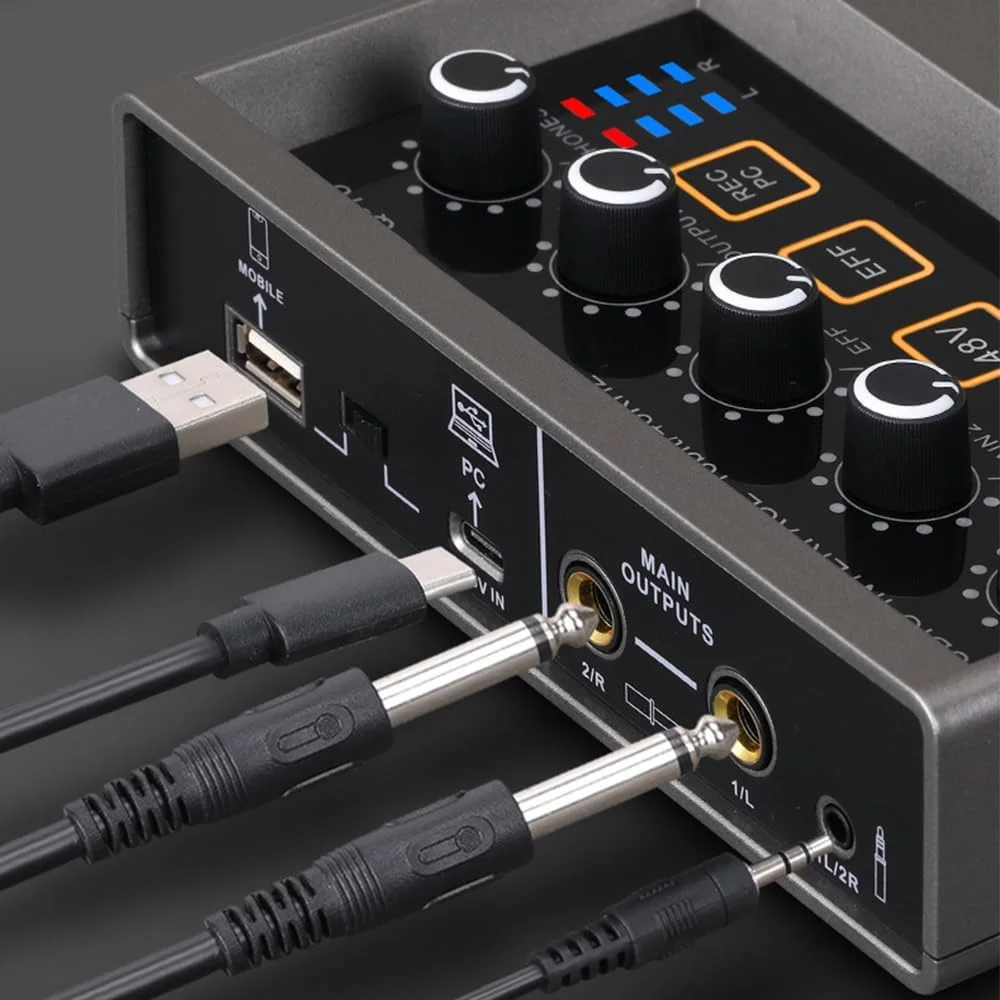 اینترفیس صوتی حرفه ای XLR با Reverb، فانتوم پاور 48 ولت، رزولوشن 16bit48kHz برای موسیقی و کارائوکه، Plug and Play