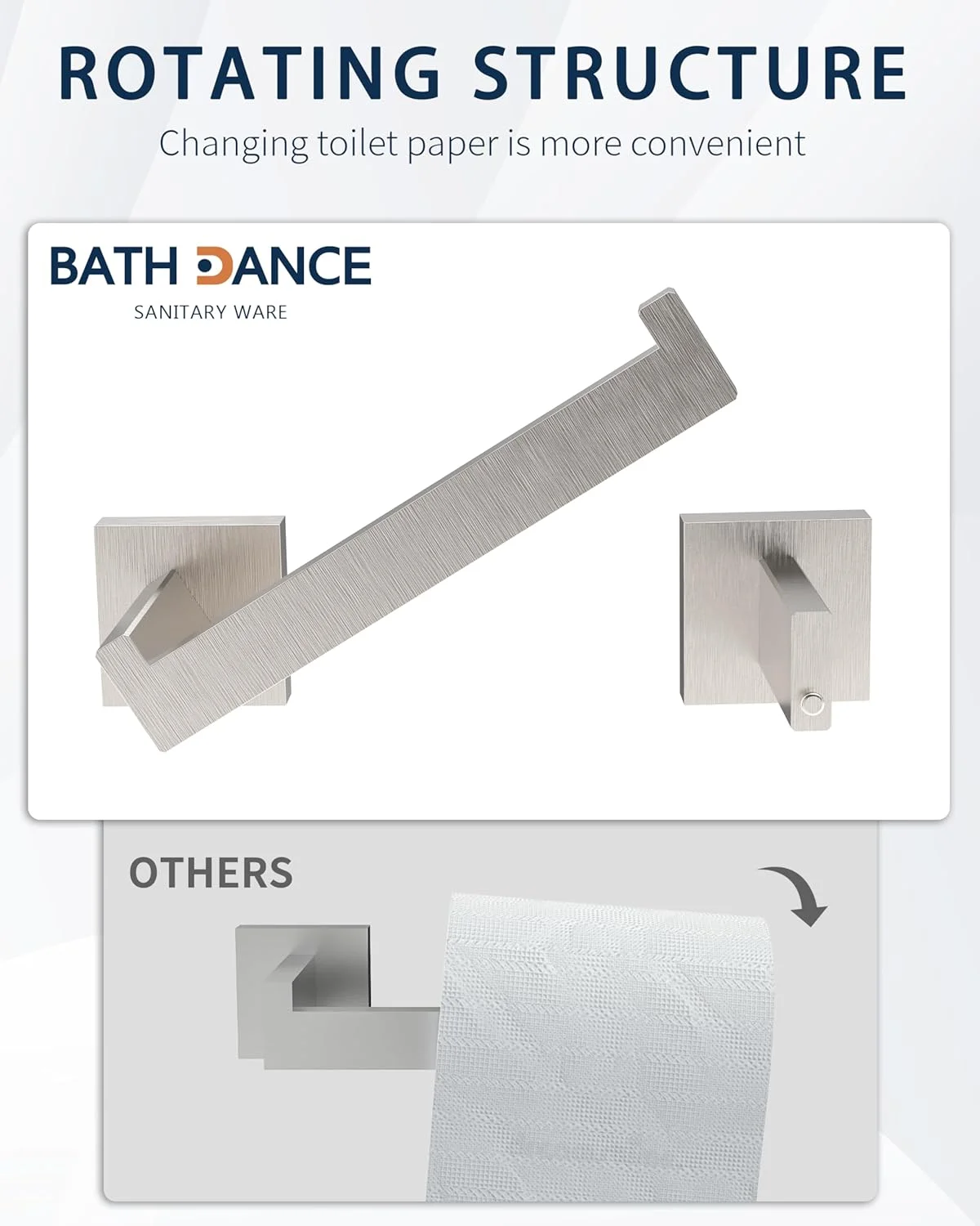 جا دستمال کاغذی توالت BATHDANCE – مربعی، نصب دیواری، طراحی چرخشی برای حمام و آشپزخانه – استیل ضد زنگ مدرن، نصب آسان و سازگاری با رول بزرگ (خاکستری برس خورده) جا دستمال کاغذی توالت BATHDANCE – مربعی، نصب دیواری، طراحی چرخشی برای حمام و آشپزخانه – استیل ضد زنگ مدرن، نصب آسان و سازگاری با رول بزرگ (خاکستری برس خورده)