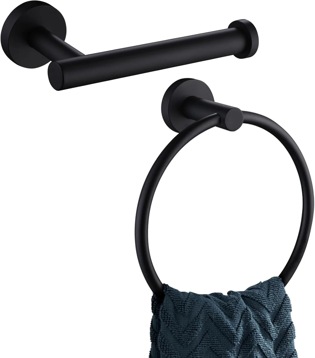 ست لوازم جانبی حمام 2 تکه مشکی مات APLusee، حلقه حوله دستی و جا دستمال توالت، سخت افزار حمام استیل ضد زنگ، نصب دیواری