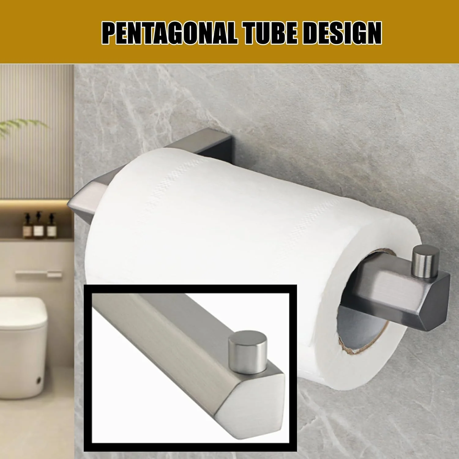 Alise Toilet Paper Holder,Bathroom Tissue Holder Wall Mount Paper Towel Hanger Roll Storage Dispenser,Pentagon Design SUS304 Stainless Steel Paper Rack,Gun Gray Finish Alise Toilet Paper Holder,Bathroom Tissue Holder Wall Mount Paper Towel Hanger Roll Storage Dispenser,Pentagon Design SUS304 Stainless Steel Paper Rack,Gun Gray Finish