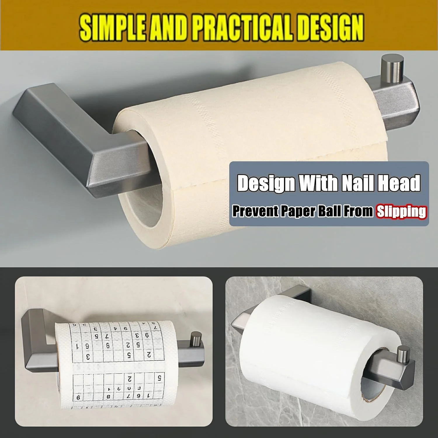 Alise Toilet Paper Holder,Bathroom Tissue Holder Wall Mount Paper Towel Hanger Roll Storage Dispenser,Pentagon Design SUS304 Stainless Steel Paper Rack,Gun Gray Finish Alise Toilet Paper Holder,Bathroom Tissue Holder Wall Mount Paper Towel Hanger Roll Storage Dispenser,Pentagon Design SUS304 Stainless Steel Paper Rack,Gun Gray Finish