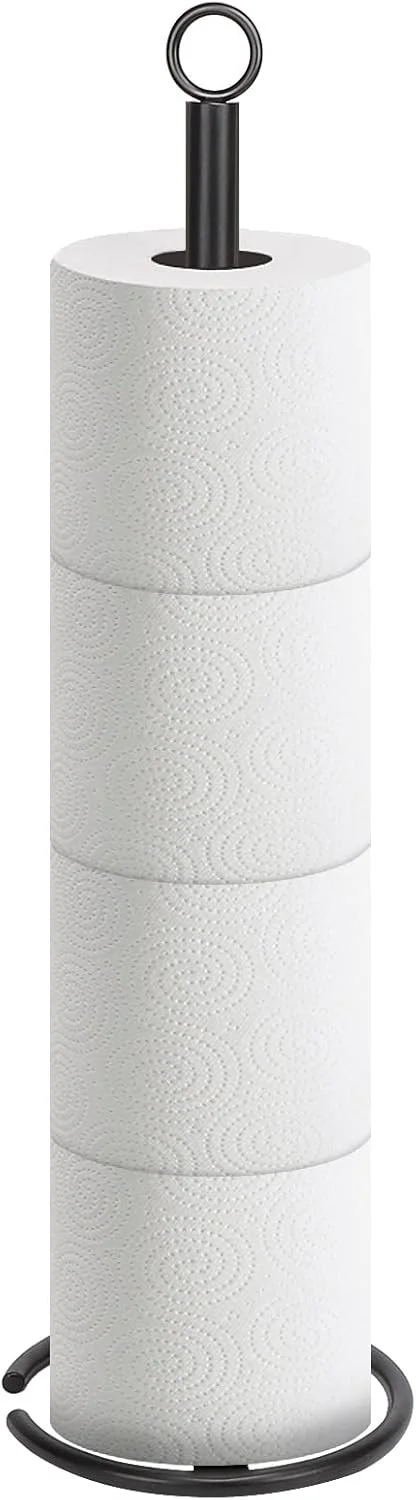 نگهدارنده رول دستمال توالت NearMoon، استند ایستاده با فضای ذخیره سازی، جا دستمال کاغذی 4 رول مناسب برای کانتر حمام/آشپزخانه - تمام فلزی (تک بسته، مشکی مات)