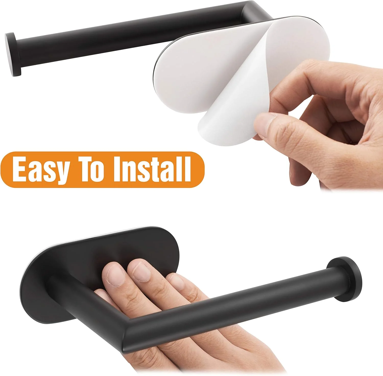 جا دستمال کاغذی چسبی مشکی مات HITSLAM، جا رولی دستمال توالت استیل ضد زنگ خود چسب برای حمام