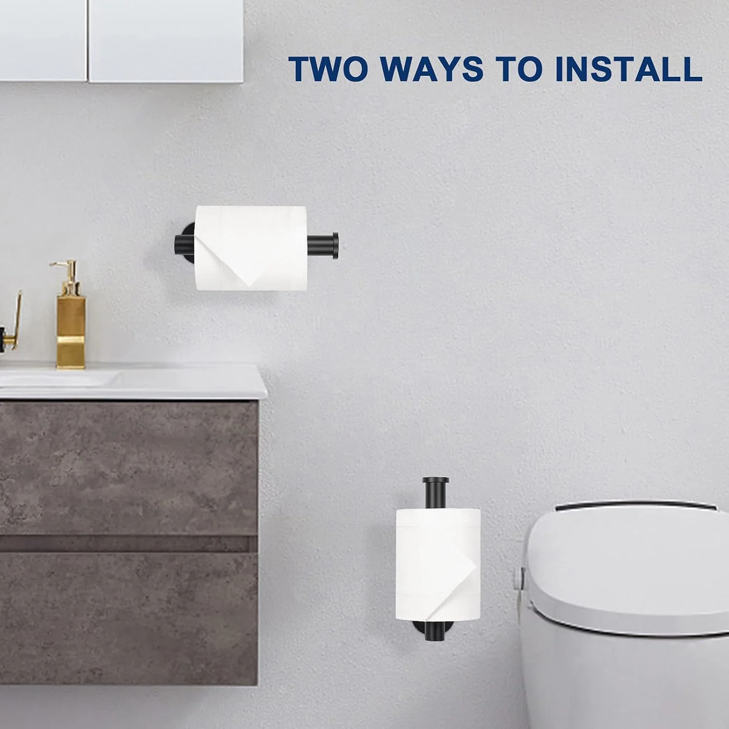 نگهدارنده دستمال توالت NearMoon، چسبی، استیل ضد زنگ ضخیم SUS304 ممتاز، مقاوم در برابر زنگ زدگی، بدون نیاز به سوراخ کاری برای حمام، آشپزخانه، سرویس بهداشتی (تک بسته، مشکی مات)