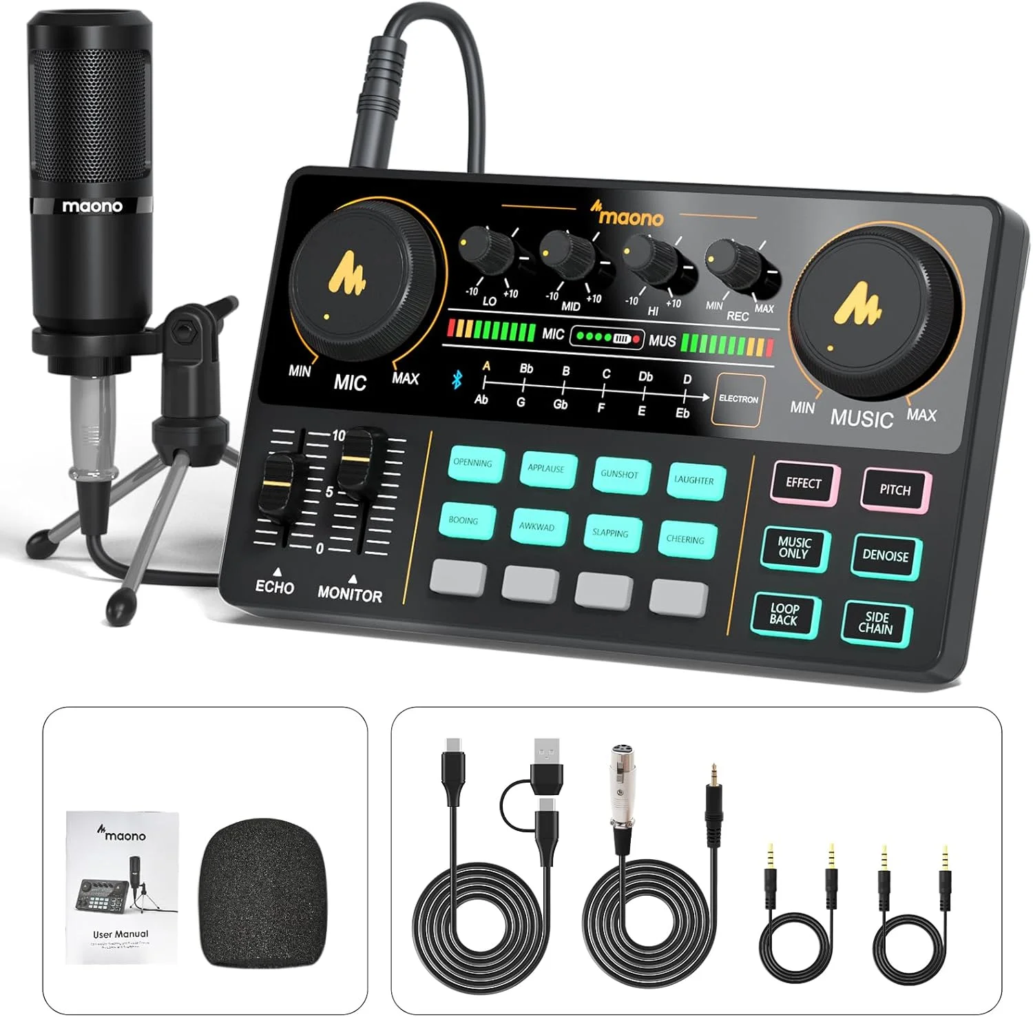 ست تجهیزات پادکست همه کاره MAONO MaonoCaster Lite AU-AM200-S1 با میکروفون 3.5 میلی متری برای پخش زنده، ضبط پادکست، کامپیوتر، تلفن هوشمند