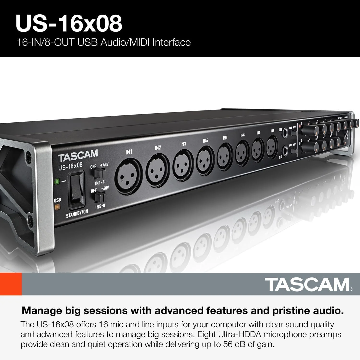 اینترفیس صوتی/MIDI USB رک مونت Tascam US-16x08