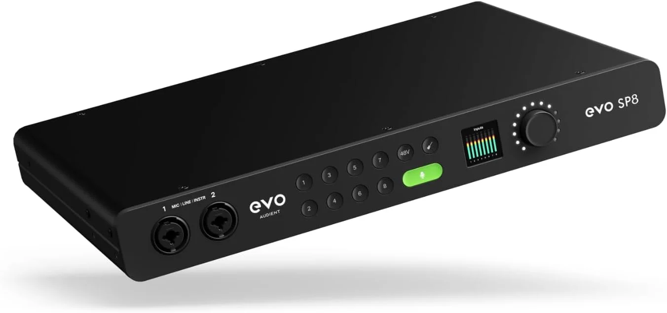 گسترش دهنده پری امپ میکروفون 8 کاناله Audient EVO SP8 با 8 ورودی/8 خروجی ADAT، برای نوازندگان، تهیه کنندگان یا مهندسان - شامل 8 پری امپ میکروفون EVO با Smartgain