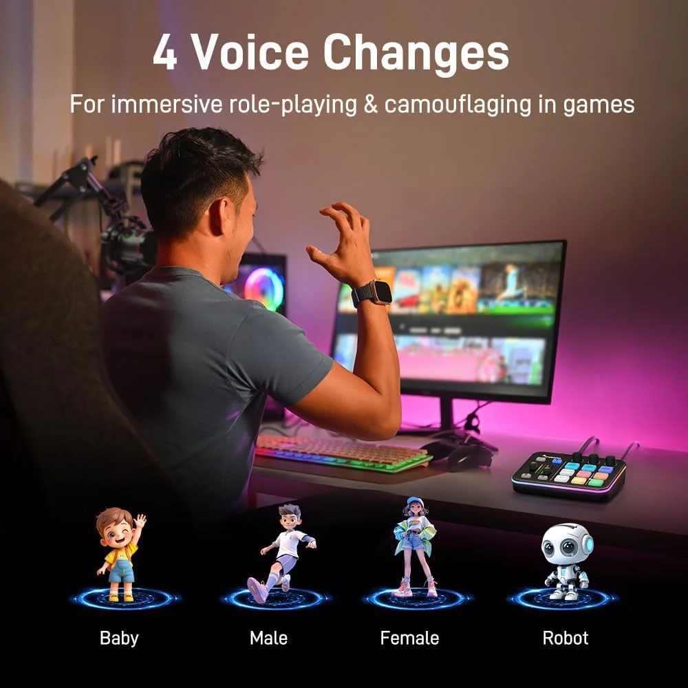 میکسر صوتی گیمینگ پادکست MAONO، میکسر RGB استریمینگ PC با رابط میکروفون XLR، بلوتوث، فیدر صدا، دکمه قطع صدا، فانتوم پاور 48 ولت، برای پادکست/ضبط/وکال/صدای بازی-G1 NEO، مشکی میکسر صوتی گیمینگ پادکست MAONO، میکسر RGB استریمینگ PC با رابط میکروفون XLR، بلوتوث، فیدر صدا، دکمه قطع صدا، فانتوم پاور 48 ولت، برای پادکست/ضبط/وکال/صدای بازی-G1 NEO، مشکی