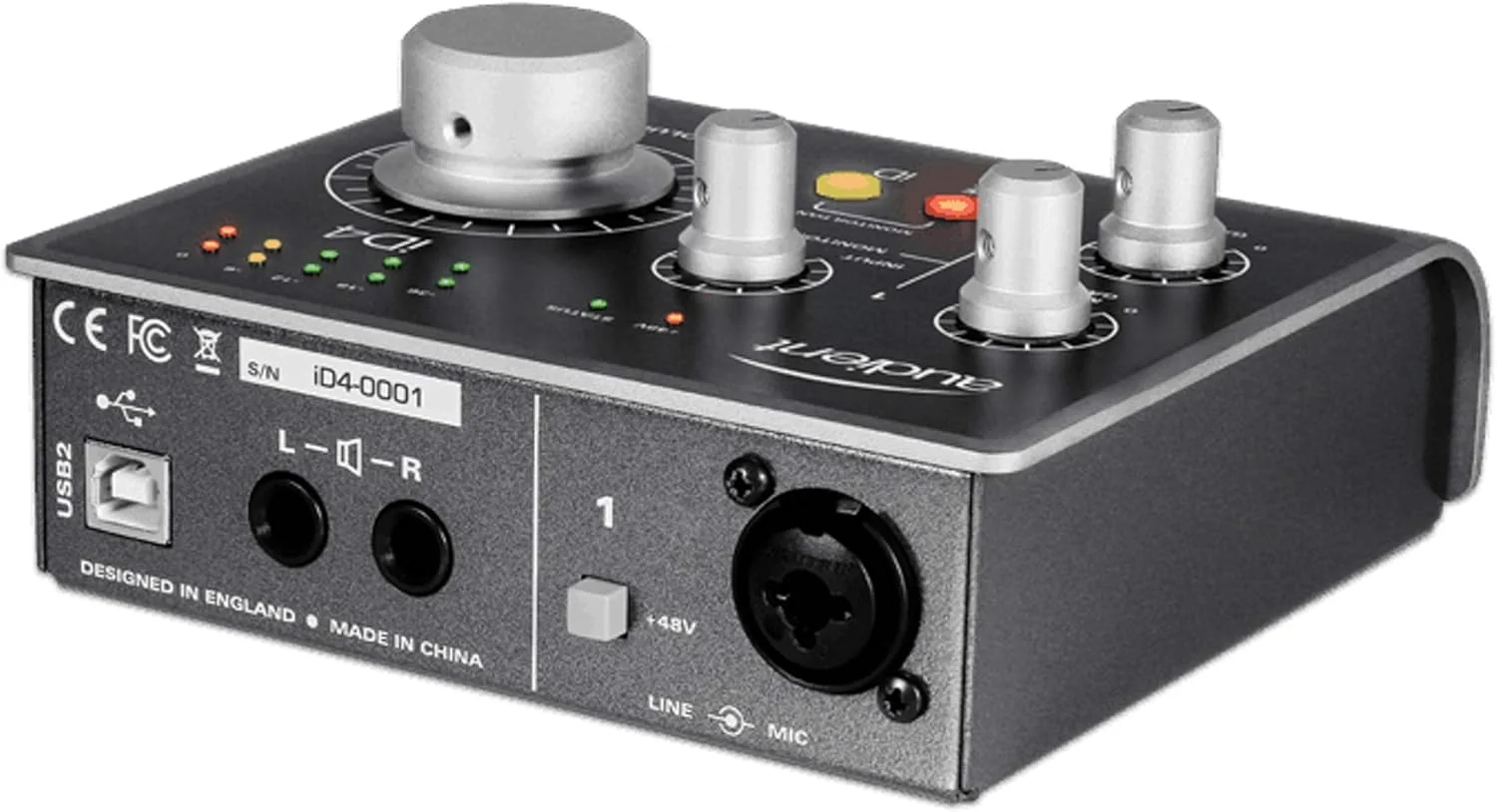 Audient iD4 USB audio interface with microphone preamplifier (2 in/ 2 out, 48 volt phantom power, monitor mix & panning, 6.3 mm jack output, AD/DA converter) Audient iD4 USB audio interface with microphone preamplifier (2 in/ 2 out, 48 volt phantom power, monitor mix & panning, 6.3 mm jack output, AD/DA converter)