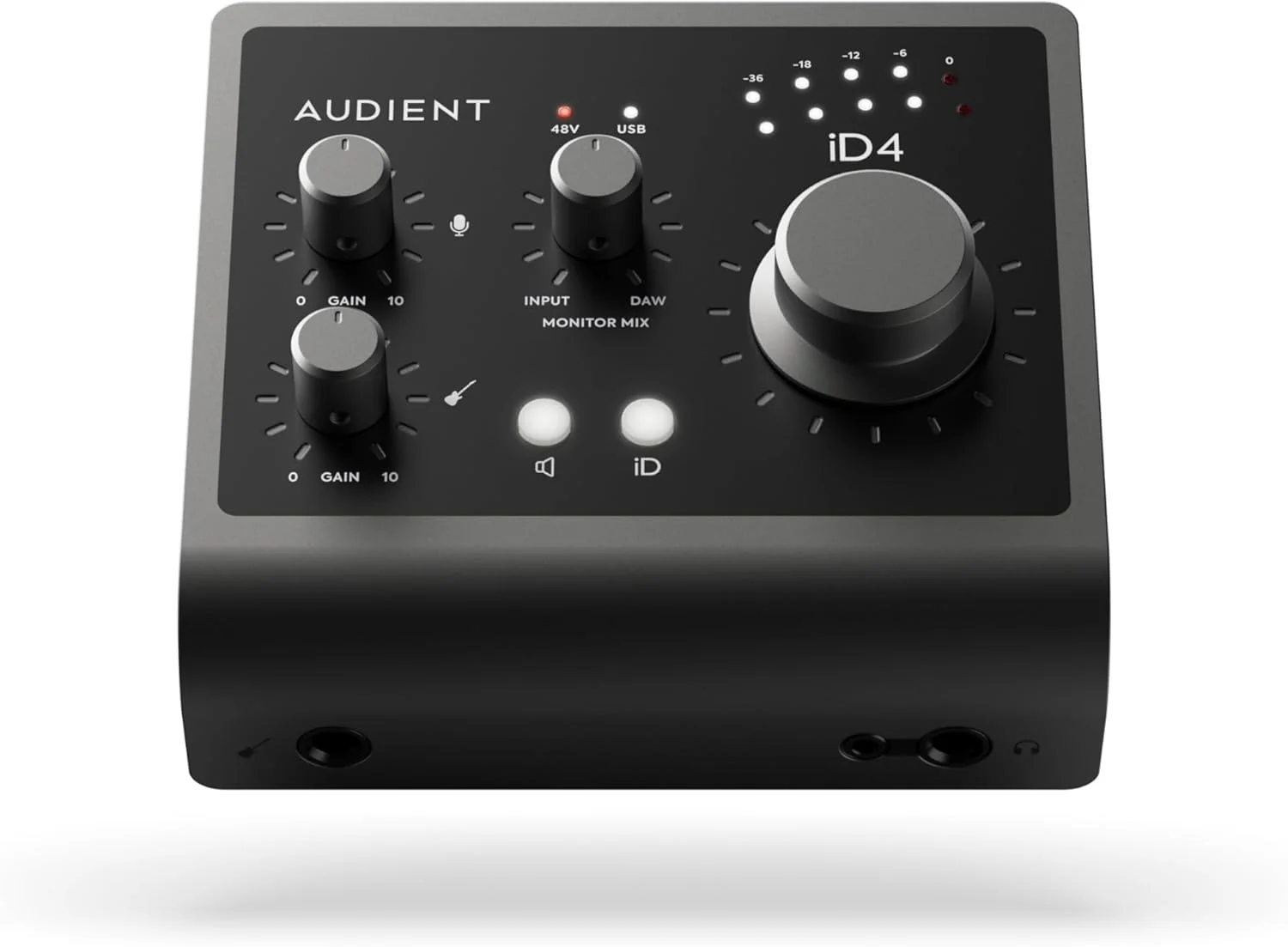 کارت صدای Audient iD4 MKII، پری امپ میکروفون کنسول Class A (USB-C پرسرعت، میکس مانیتور و عملکرد پن مانیتور، 2 خروجی هدفون، سازگار با Mac/PC/iOS)، مشکی
