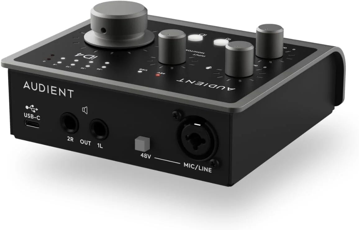 کارت صدای Audient iD4 MKII، پری امپ میکروفون کنسول Class A (USB-C پرسرعت، میکس مانیتور و عملکرد پن مانیتور، 2 خروجی هدفون، سازگار با Mac/PC/iOS)، مشکی کارت صدای Audient iD4 MKII، پری امپ میکروفون کنسول Class A (USB-C پرسرعت، میکس مانیتور و عملکرد پن مانیتور، 2 خروجی هدفون، سازگار با Mac/PC/iOS)، مشکی