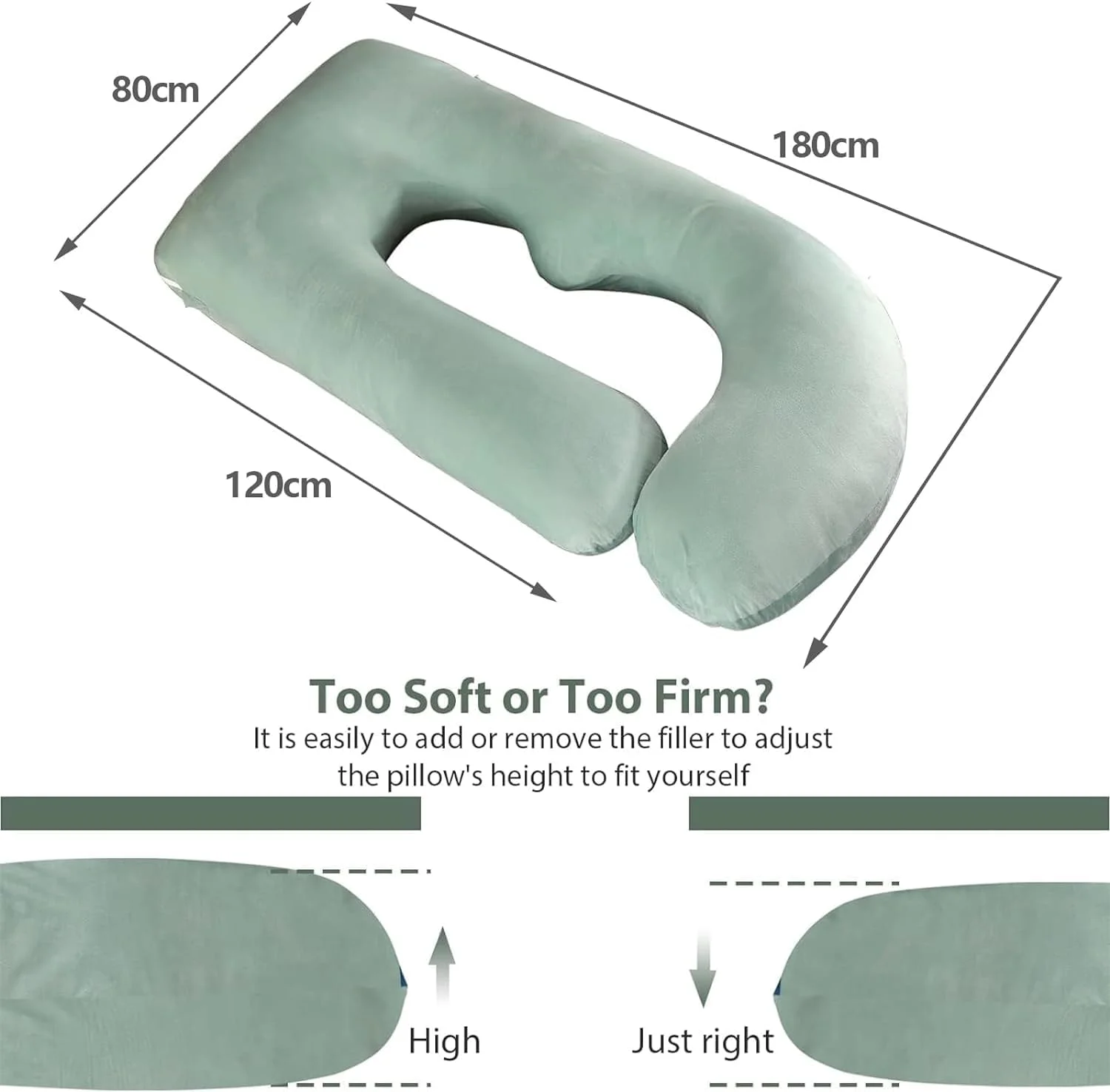 بالش بارداری LUCKY-D با روکش قابل جدا شدن، بالش بارداری U شکل 180 سانتی متری با روکش قابل جدا شدن، بالش تمام بدن برای حمایت از کمر، باسن، پاها، شکم (1، فلانل سبز روشن)