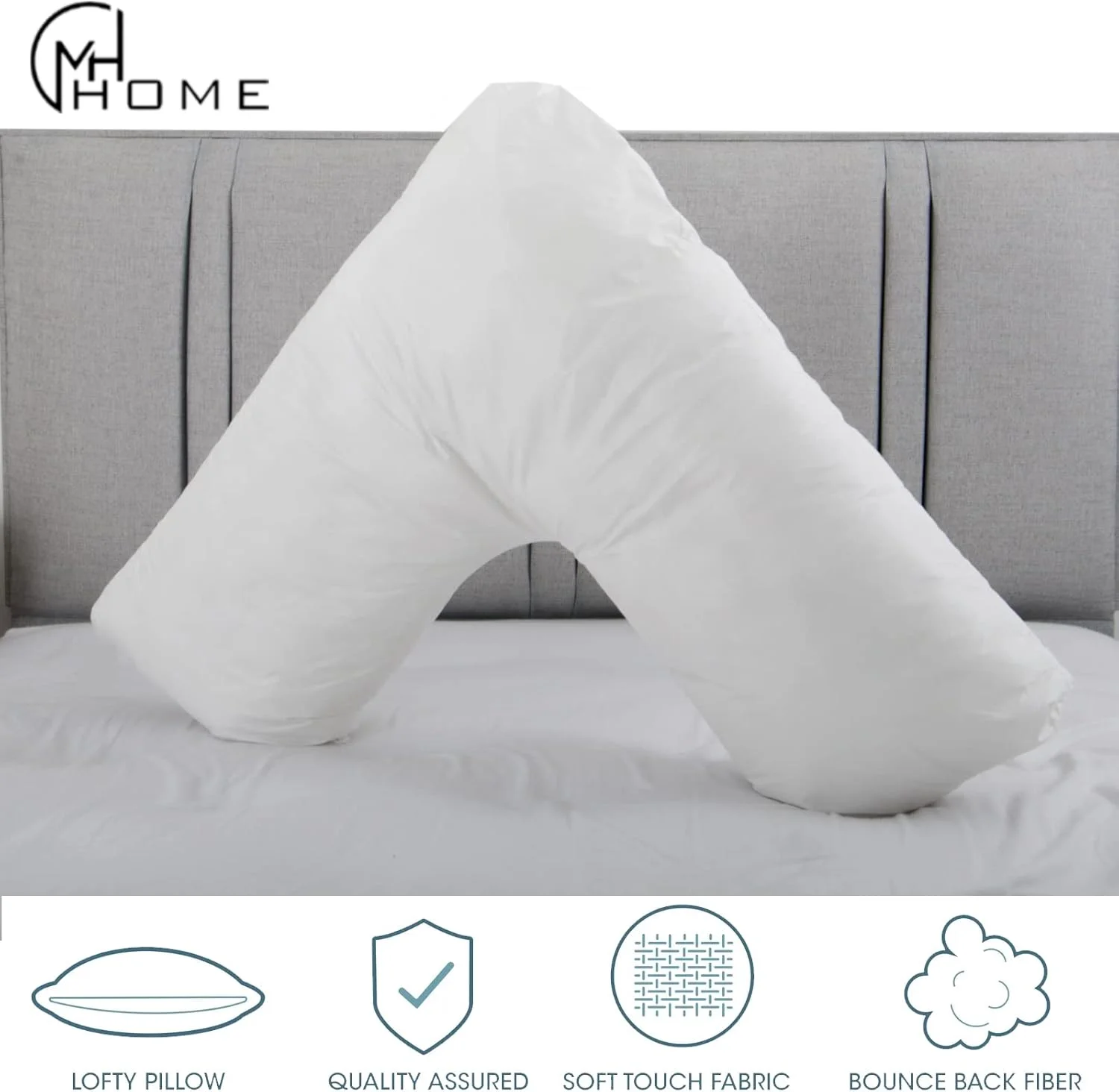 بالش وی شکل لوکس MH Home با روبالشی - بالش طبی و حمایتی برای گردن، کمر و شانه - بالش های فرم دار برای حمایت از دوران بارداری و شیردهی - پر شده با الیاف توخالی درجه یک و قابل شستشو در ماشین لباسشویی