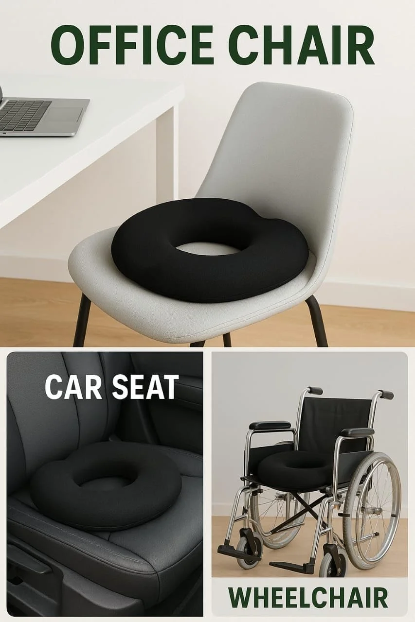 بالش دوناتی برای تسکین درد دنبالچه، کمر و باسن - کوسن صندلی مموری فوم برای هموروئید، سیاتیک، بارداری - پشتیبانی ارتوپدی دنبالچه برای دفتر، ماشین، ویلچر - روکش قابل شستشو