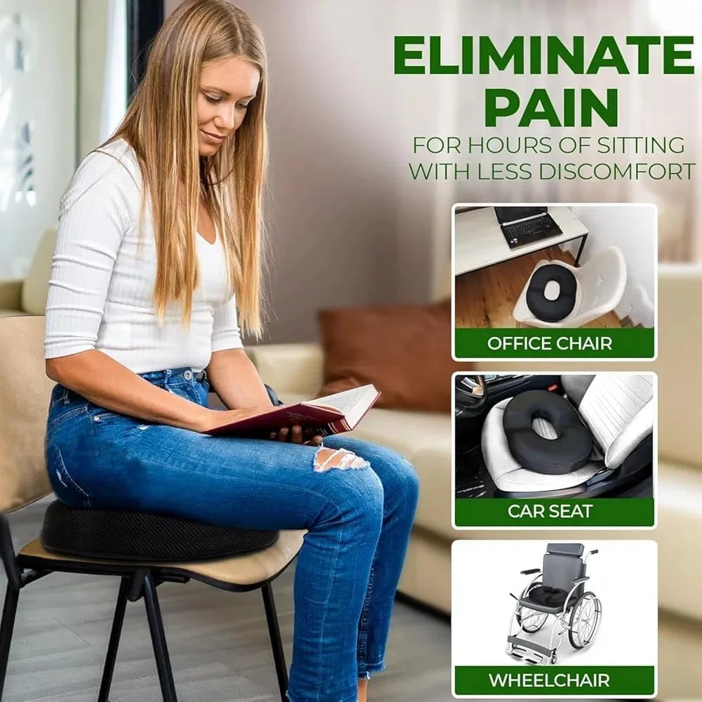 بالش دوناتی برای تسکین درد دنبالچه، کمر و باسن - کوسن صندلی مموری فوم برای هموروئید، سیاتیک، بارداری - پشتیبانی ارتوپدی دنبالچه برای دفتر، ماشین، ویلچر - روکش قابل شستشو