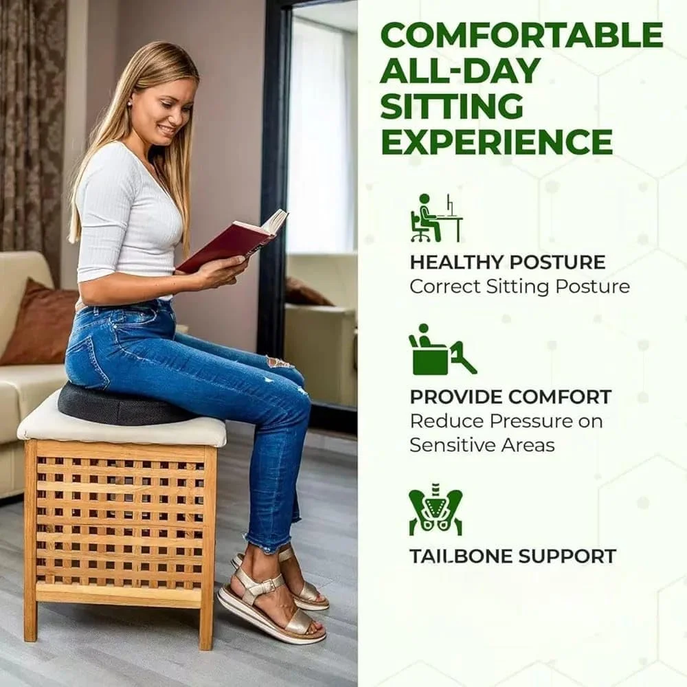 بالش دوناتی برای تسکین درد دنبالچه، کمر و باسن - کوسن صندلی مموری فوم برای هموروئید، سیاتیک، بارداری - پشتیبانی ارتوپدی دنبالچه برای دفتر، ماشین، ویلچر - روکش قابل شستشو