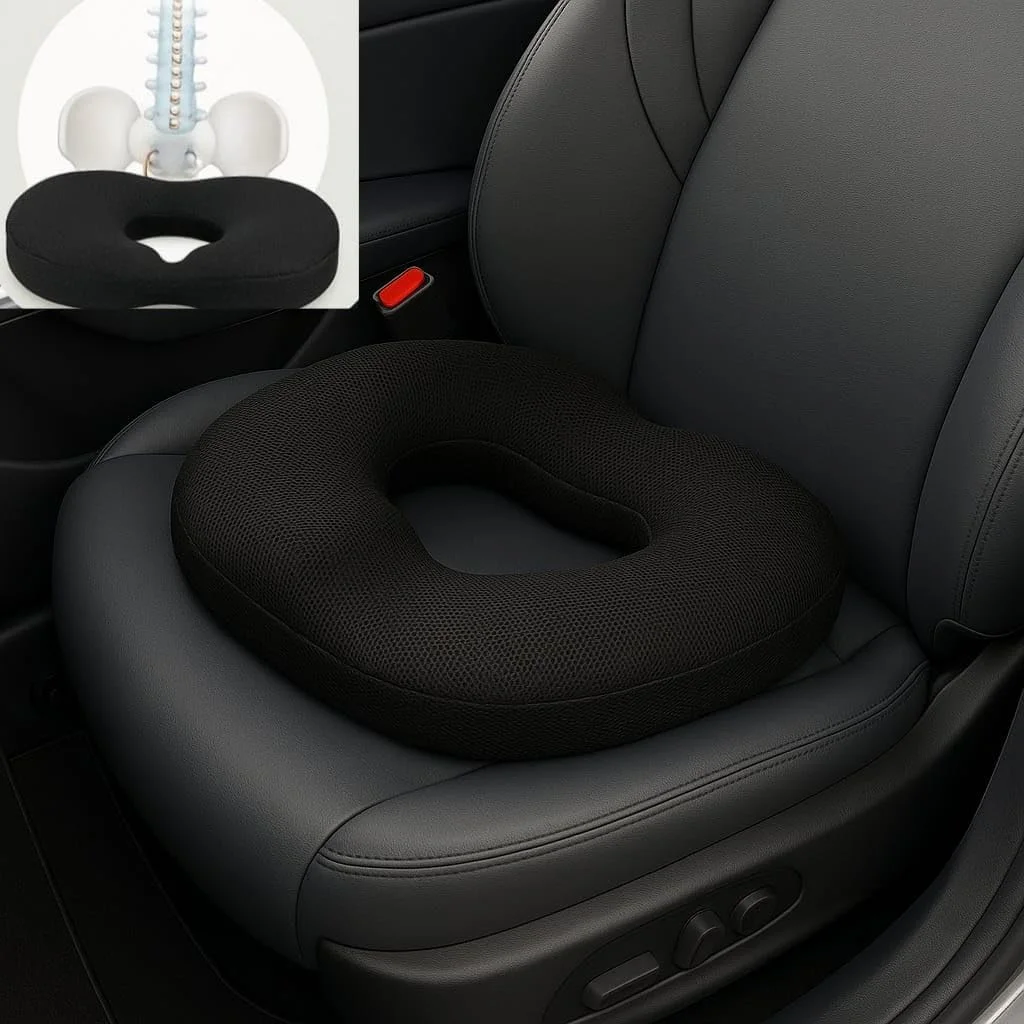 بالش دوناتی برای تسکین درد دنبالچه، کمر و باسن - کوسن صندلی مموری فوم برای هموروئید، سیاتیک، بارداری - پشتیبانی ارتوپدی دنبالچه برای دفتر، ماشین، ویلچر - روکش قابل شستشو