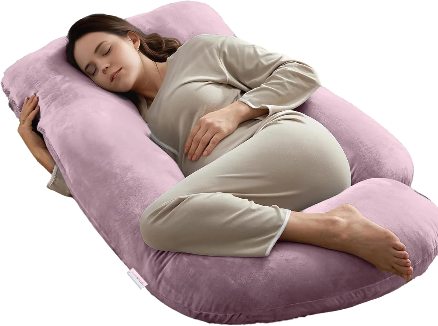 بالش بارداری Cotton Home® برای خواب، بالش بارداری تمام بدن مدل G شکل 145 سانتی متری با روکش مخملی قابل جابجایی - پشتیبانی از کمر، پاها، شکم، باسن برای زنان باردار، صورتی