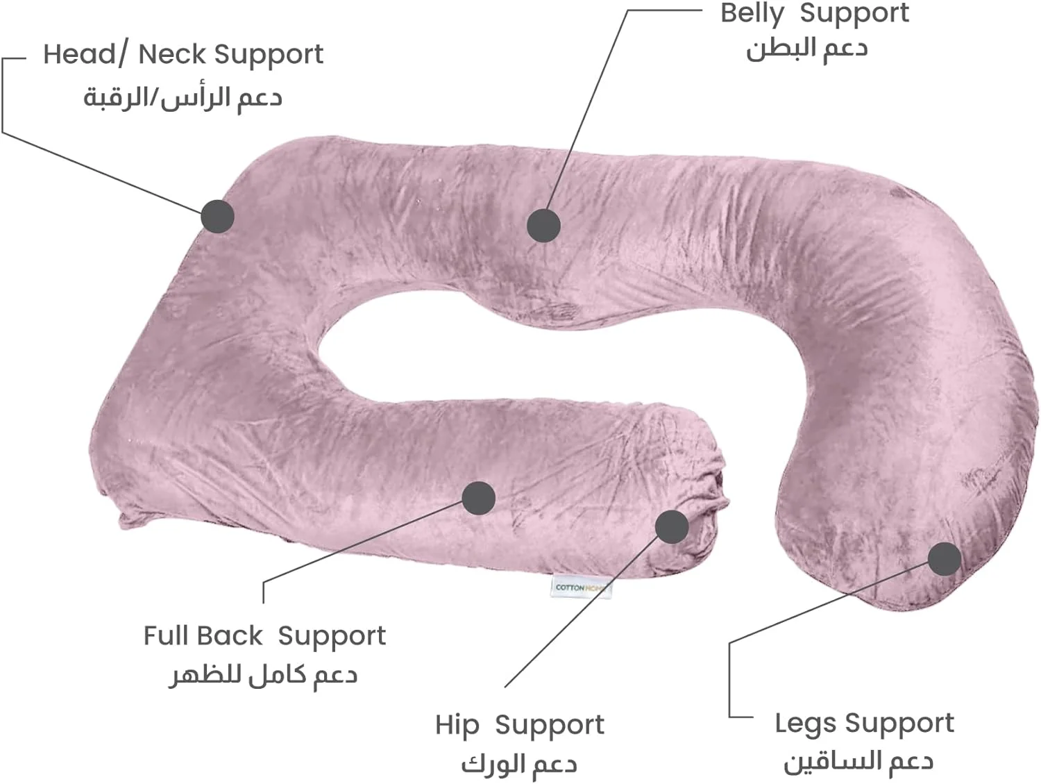 بالش بارداری Cotton Home® برای خواب، بالش بارداری تمام بدن مدل G شکل 145 سانتی متری با روکش مخملی قابل جابجایی - پشتیبانی از کمر، پاها، شکم، باسن برای زنان باردار، صورتی