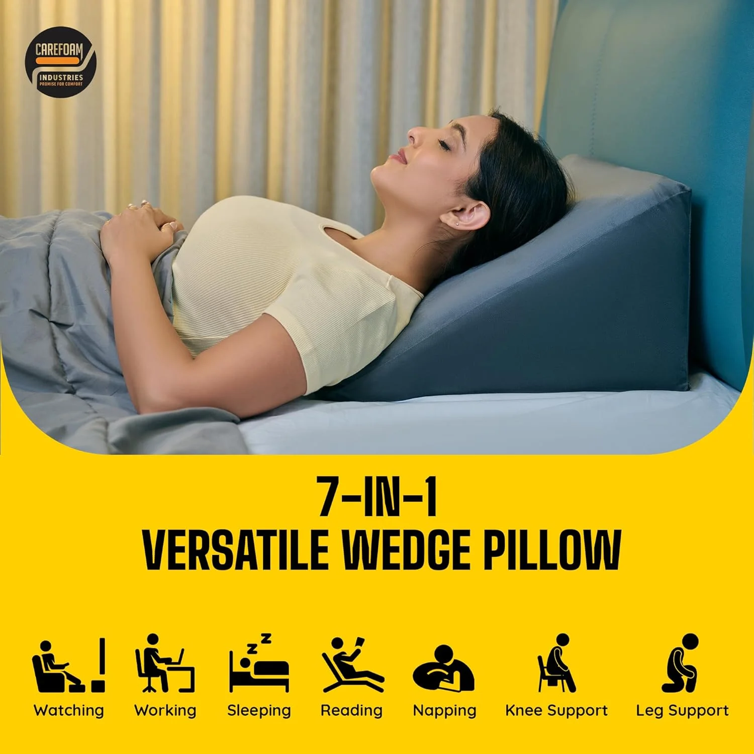 CareFoam Wedge Cushion | 2 Years Warranty | Wedge Pillow Memory Foam for Back Support Acid Reflux, Snoring, GERD, Leg Elevation, Pregnancy | Grey, 18L x 17.5W x 10H Inch CareFoam Wedge Cushion | 2 Years Warranty | Wedge Pillow Memory Foam for Back Support Acid Reflux, Snoring, GERD, Leg Elevation, Pregnancy | Grey, 18L x 17.5W x 10H Inch