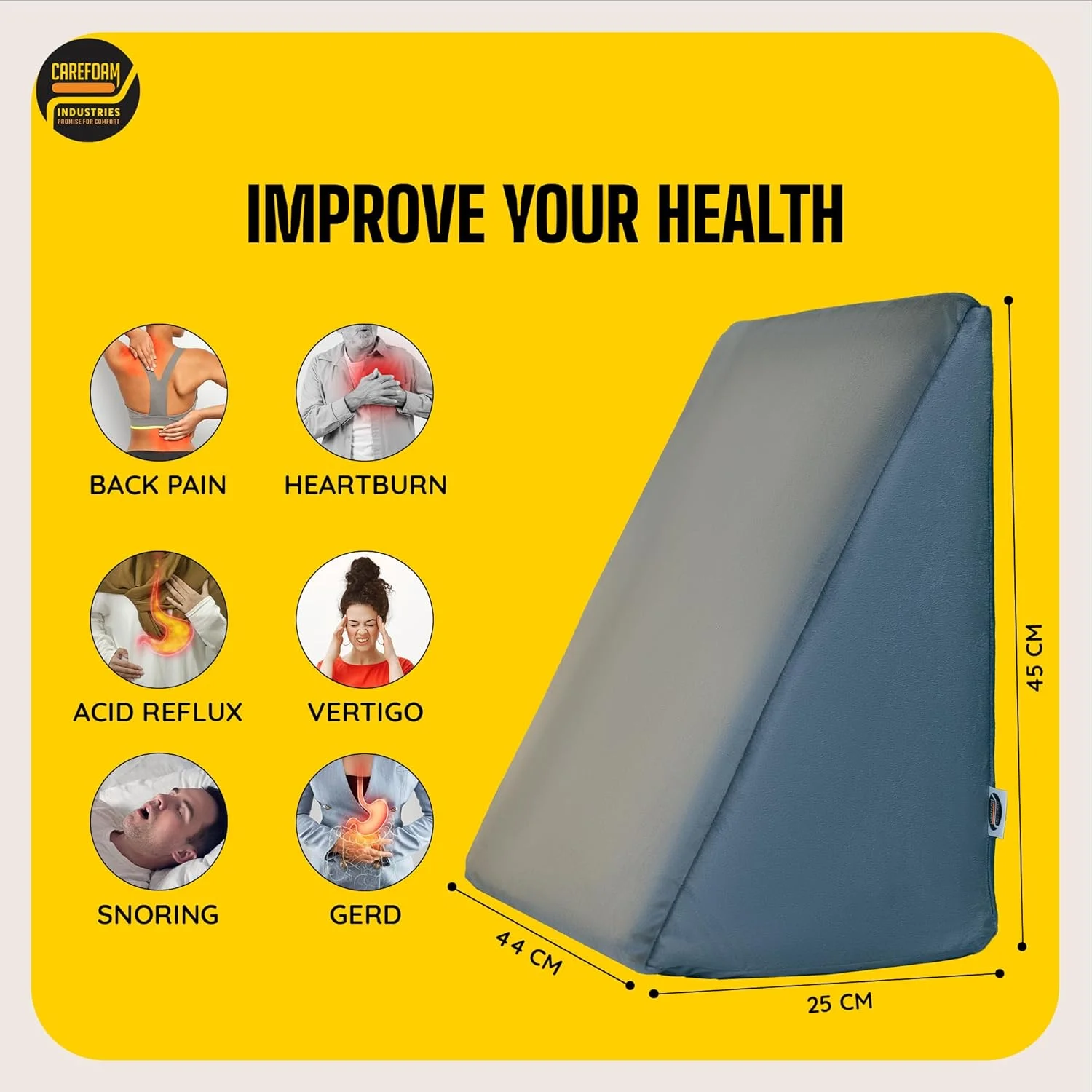 CareFoam Wedge Cushion | 2 Years Warranty | Wedge Pillow Memory Foam for Back Support Acid Reflux, Snoring, GERD, Leg Elevation, Pregnancy | Grey, 18L x 17.5W x 10H Inch CareFoam Wedge Cushion | 2 Years Warranty | Wedge Pillow Memory Foam for Back Support Acid Reflux, Snoring, GERD, Leg Elevation, Pregnancy | Grey, 18L x 17.5W x 10H Inch