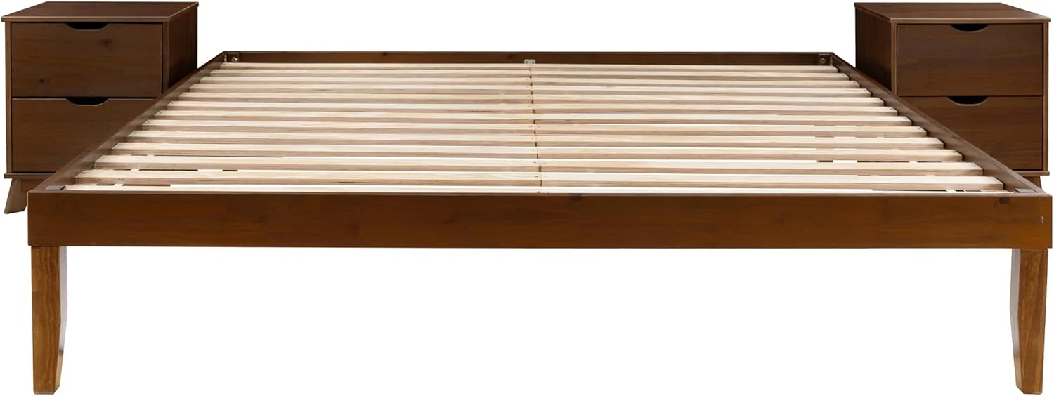 Powell Walnut Linon Fordham Solid Pine Wood King Sized Platform Bed with Set of 2 Two Drawer Nightstands Powell Walnut Linon Fordham Solid Pine Wood King Sized Platform Bed with Set of 2 Two Drawer Nightstands