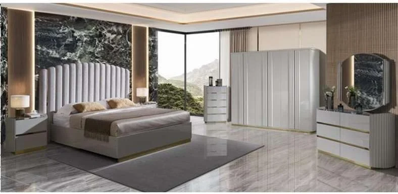 Pan Home Rowley 6 Pc Bedroom Set 180X200 Cm Hligh Gloss Light Grey