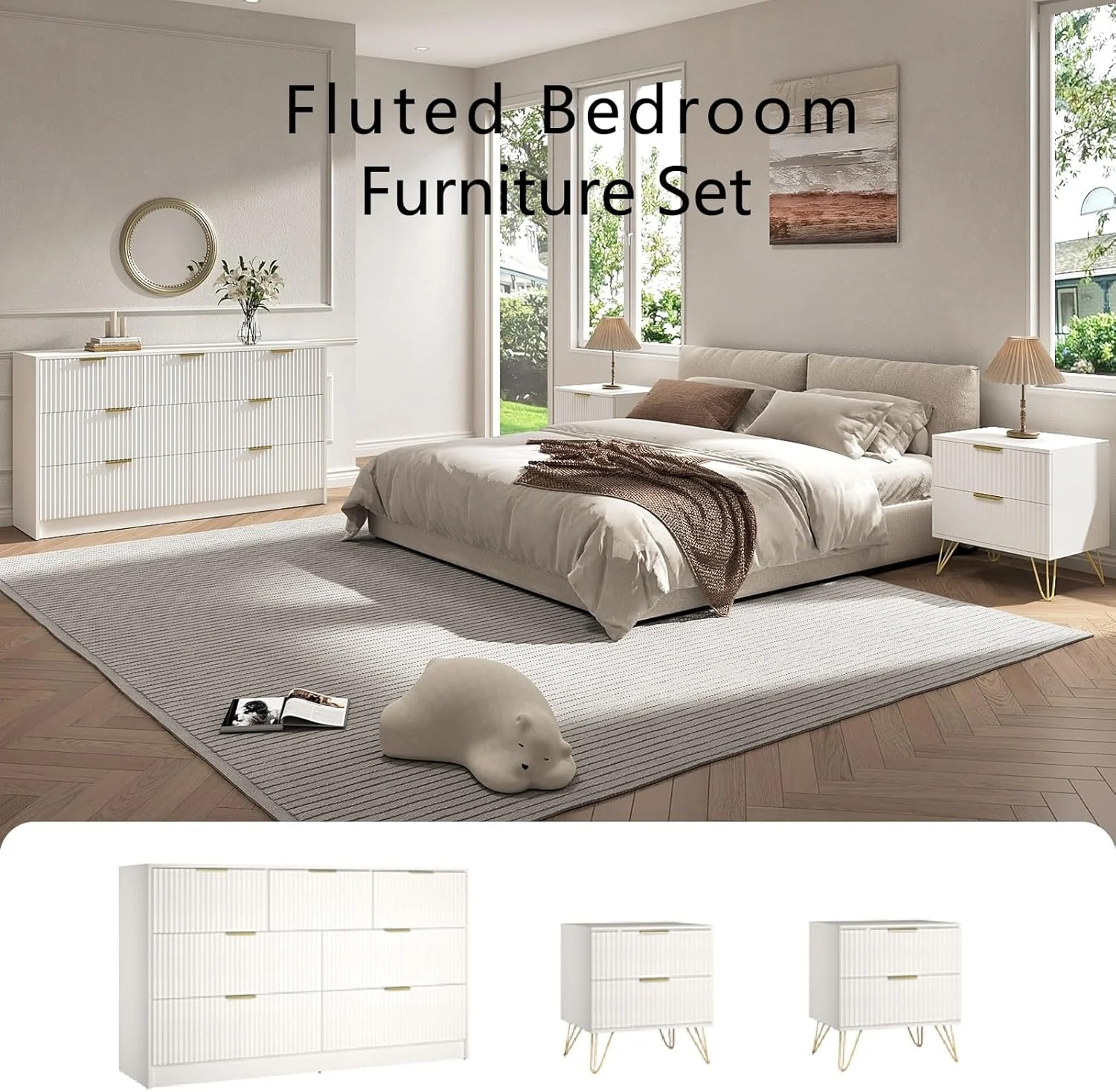 ست میز آرایش 7 کشویی Sscaktu و میز پاتختی برای اتاق خواب، ست 3 تکه اتاق خواب، ست 2 عددی میز پاتختی و میز آرایش 7 کشویی با دستگیره های طلایی، ست کابینت کشو دار چوبی مدرن، سفید ست میز آرایش 7 کشویی Sscaktu و میز پاتختی برای اتاق خواب، ست 3 تکه اتاق خواب، ست 2 عددی میز پاتختی و میز آرایش 7 کشویی با دستگیره های طلایی، ست کابینت کشو دار چوبی مدرن، سفید