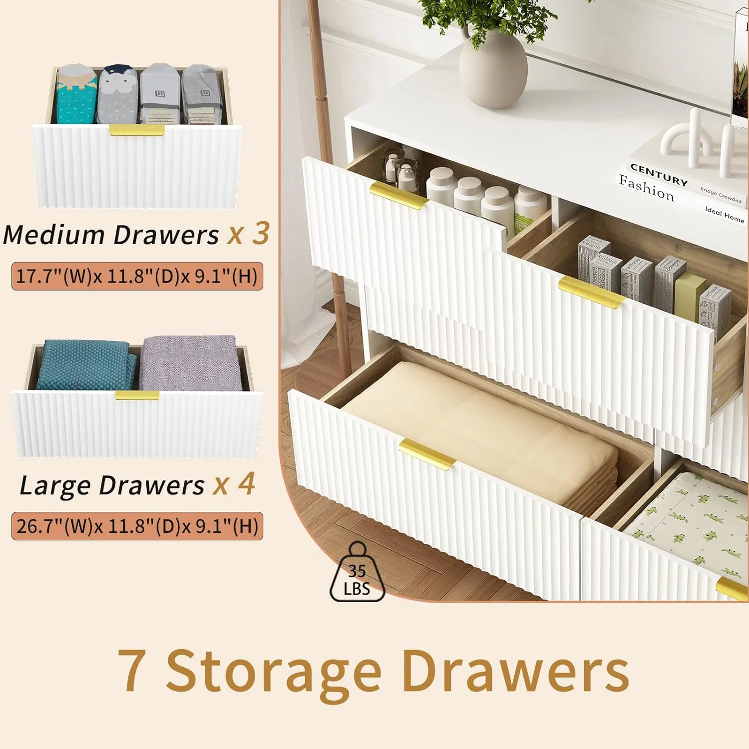 ست میز آرایش 7 کشویی Sscaktu و میز پاتختی برای اتاق خواب، ست 3 تکه اتاق خواب، ست 2 عددی میز پاتختی و میز آرایش 7 کشویی با دستگیره های طلایی، ست کابینت کشو دار چوبی مدرن، سفید ست میز آرایش 7 کشویی Sscaktu و میز پاتختی برای اتاق خواب، ست 3 تکه اتاق خواب، ست 2 عددی میز پاتختی و میز آرایش 7 کشویی با دستگیره های طلایی، ست کابینت کشو دار چوبی مدرن، سفید