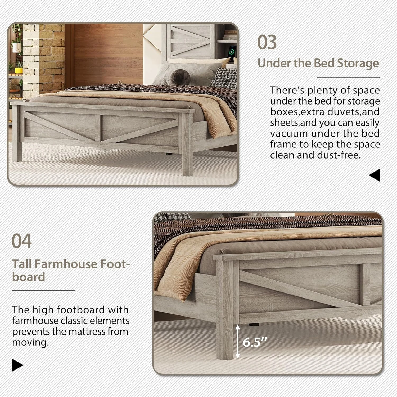 ست مبلمان اتاق خواب سایز کامل SOFTSEA، تخت خواب پلت فرم سایز کامل با میز کنار تختی و دراور، تخت خواب پلت فرم چوبی با تاج تخت دارای درب کشویی دوتایی، ست 3 تکه اتاق خواب، خاکستری