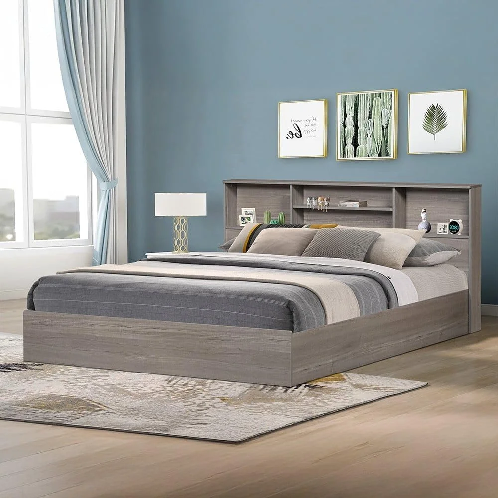 سرویس خواب 5 تکه دونوم هوم مدل Gamorah سایز کینگ + پاتختی + میز آرایش و صندلی با آینه | سرویس خواب کامل و راحت | ست مبلمان اتاق خواب چوبی با طراحی مدرن و مستحکم (خاکستری، کینگ)