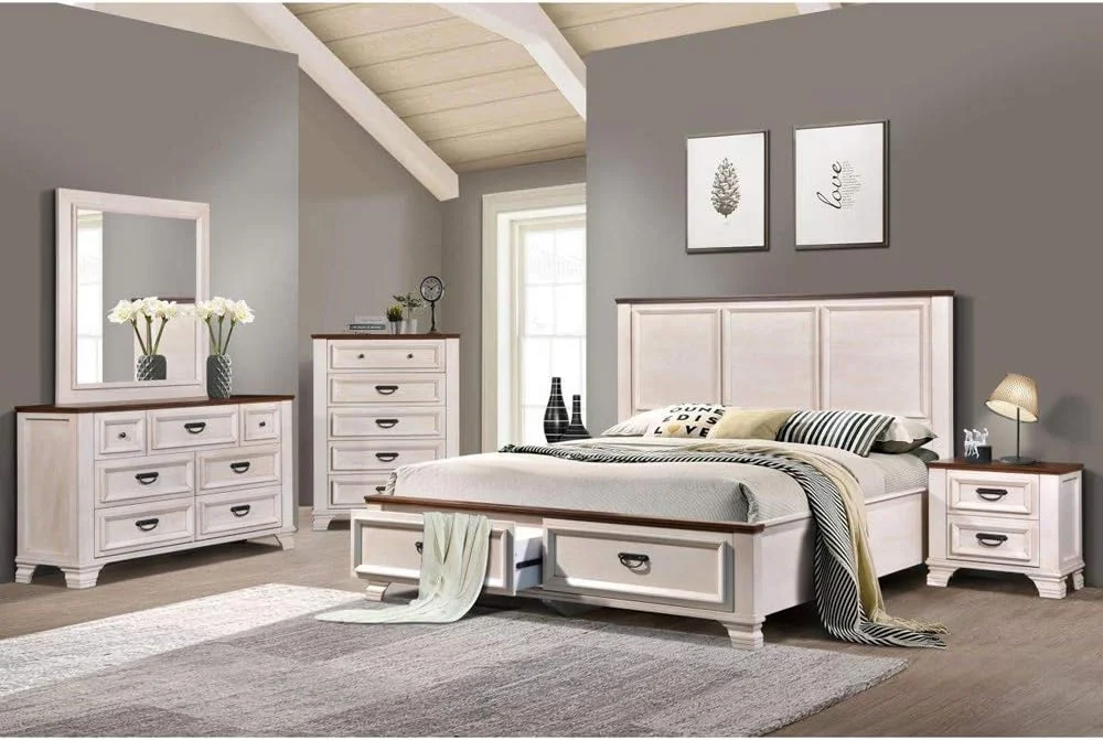 تخت خواب دو نفره جنیفر دانوب هوم سایز 180X200 - رنگ گردویی آمیکا/سفید فراست