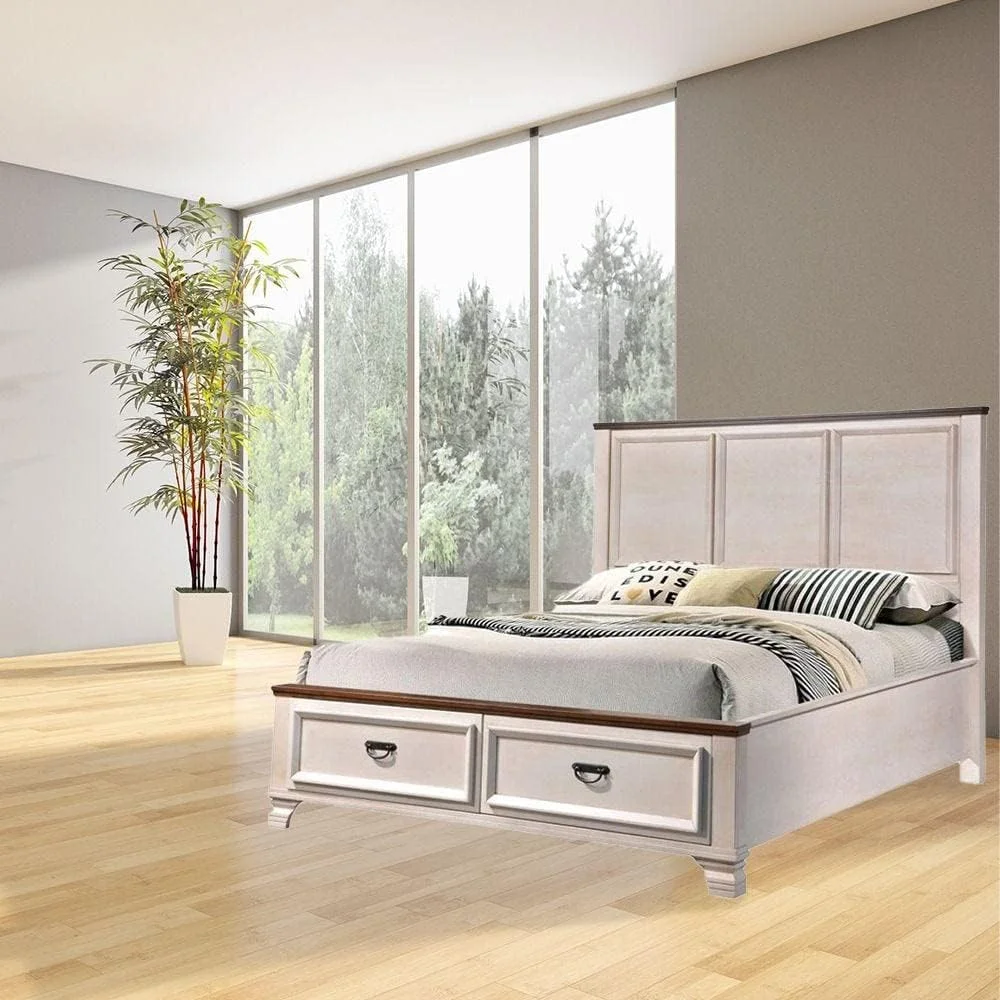 تخت خواب دو نفره جنیفر دانوب هوم سایز 180X200 - رنگ گردویی آمیکا/سفید فراست