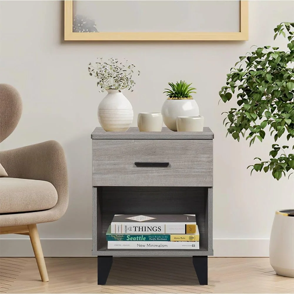 سرویس خواب 5 تکه دونوم هوم مدل Gamorah سایز کینگ + پاتختی + میز آرایش و صندلی با آینه | سرویس خواب کامل و راحت | ست مبلمان اتاق خواب چوبی با طراحی مدرن و مستحکم (خاکستری، کینگ)