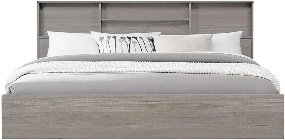 سرویس خواب 5 تکه دونوم هوم مدل Gamorah سایز کینگ + پاتختی + میز آرایش و صندلی با آینه | سرویس خواب کامل و راحت | ست مبلمان اتاق خواب چوبی با طراحی مدرن و مستحکم (خاکستری، کینگ)