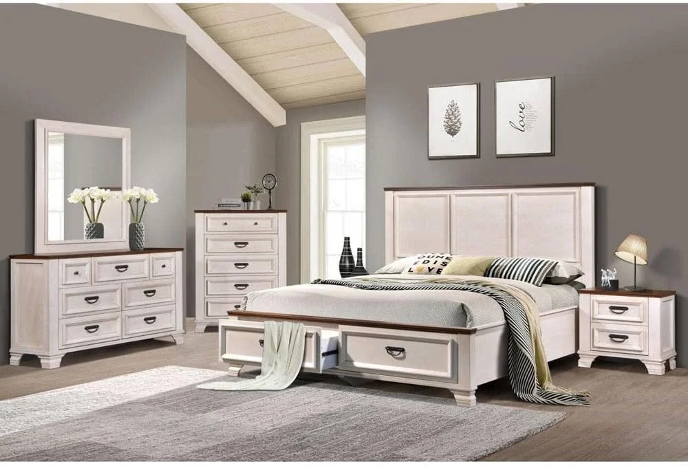 تخت خواب دو نفره جنیفر دانوب هوم سایز 180X200 - رنگ گردویی آمیکا/سفید فراست