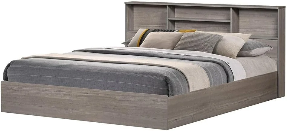 سرویس خواب 5 تکه دونوم هوم مدل Gamorah سایز کینگ + پاتختی + میز آرایش و صندلی با آینه | سرویس خواب کامل و راحت | ست مبلمان اتاق خواب چوبی با طراحی مدرن و مستحکم (خاکستری، کینگ)