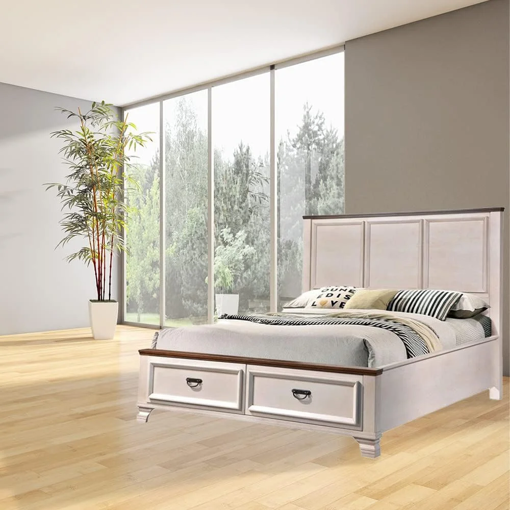 تخت خواب دو نفره جنیفر دانوب هوم سایز 180X200 - رنگ گردویی آمیکا/سفید فراست