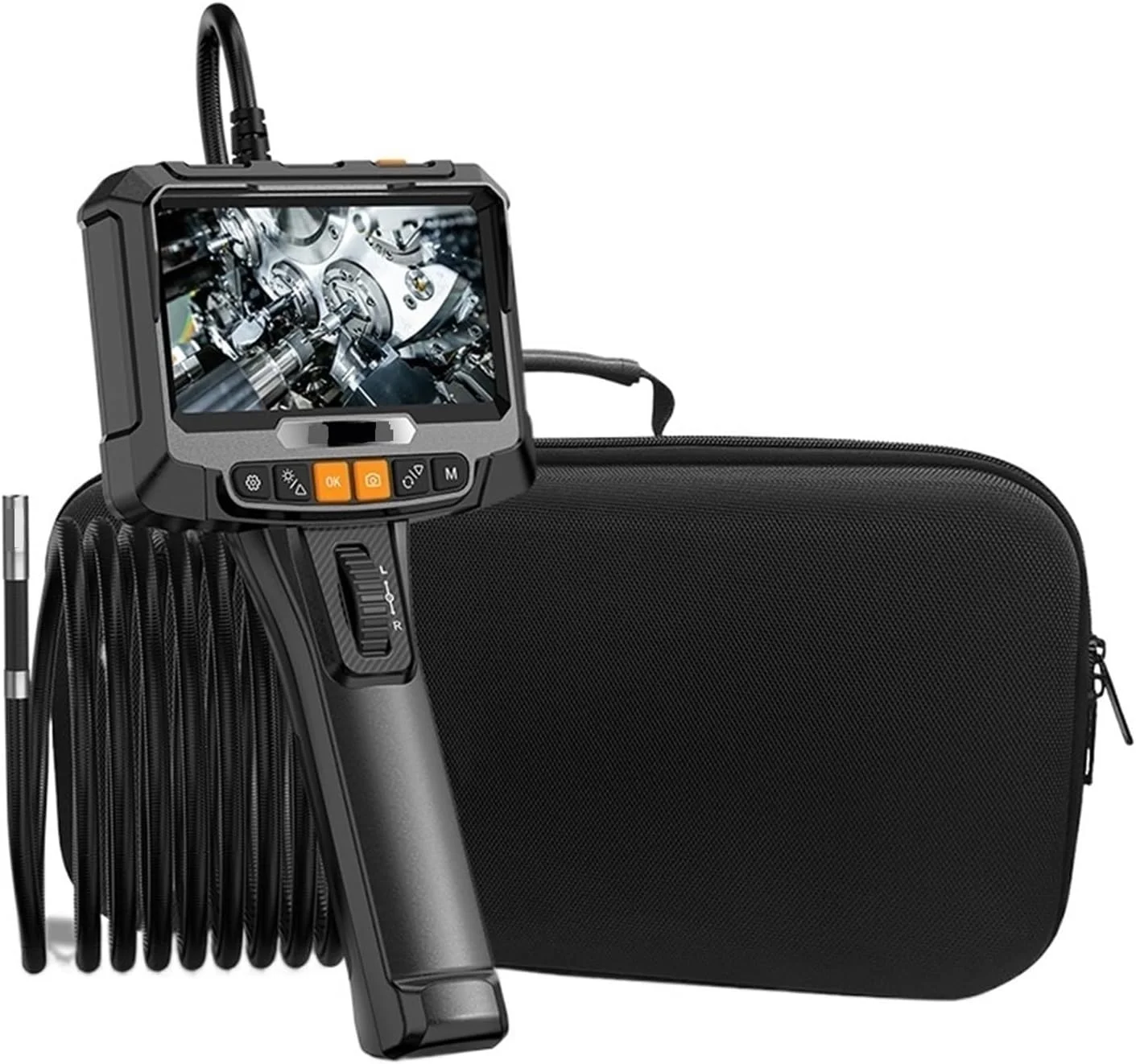 دوربین بازرسی آندوسکوپی DYDXFDSLF، دوربین آندوسکوپی صنعتی فرمان پذیر، دوربین دوگانه، صفحه نمایش 5 اینچی HD، آندوسکوپ با آلارم دمای بالا، بورسکوپ آندوسکوپی