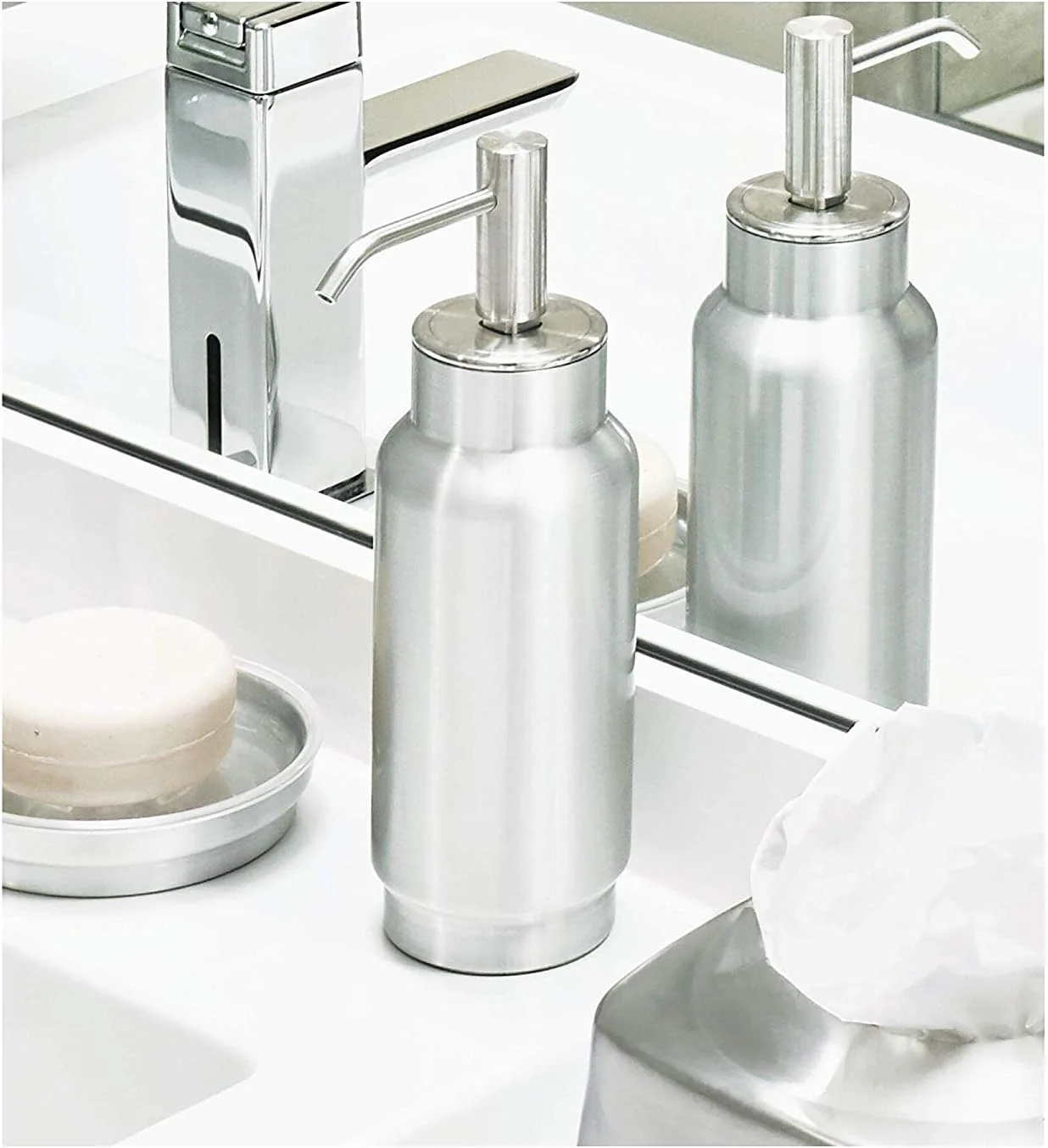 جا مایع ظرفشویی استیل ضد زنگ قابل شارژ Idesign Austin، نقره ای مات، 8.8 X 6.7 X 22.1 سانتی متر، Id28330Es