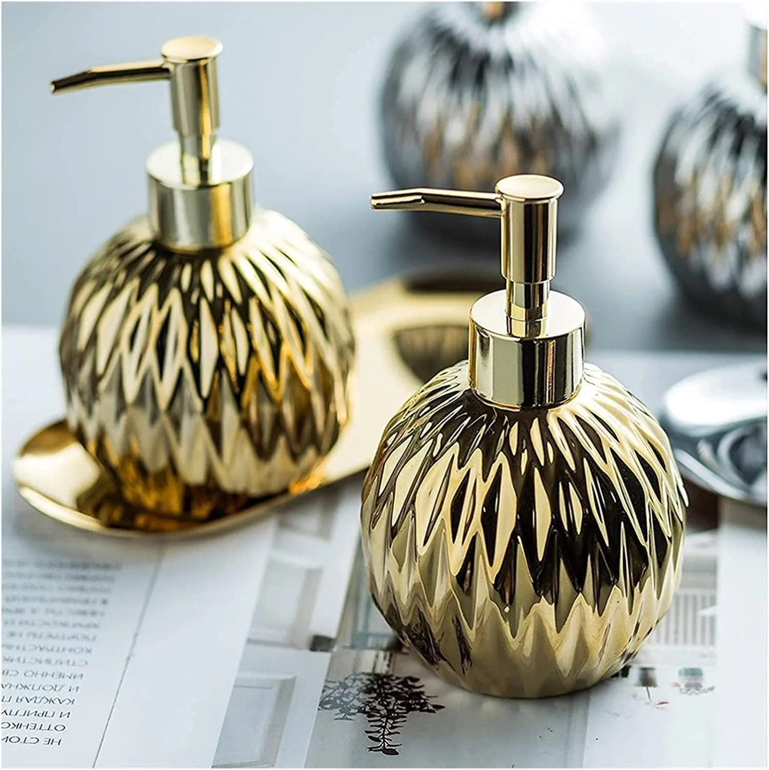 جا مایع صابون، جا مایع صابون طلایی - جا مایع صابون سرامیکی مدرن برای حمام و آشپزخانه شیک