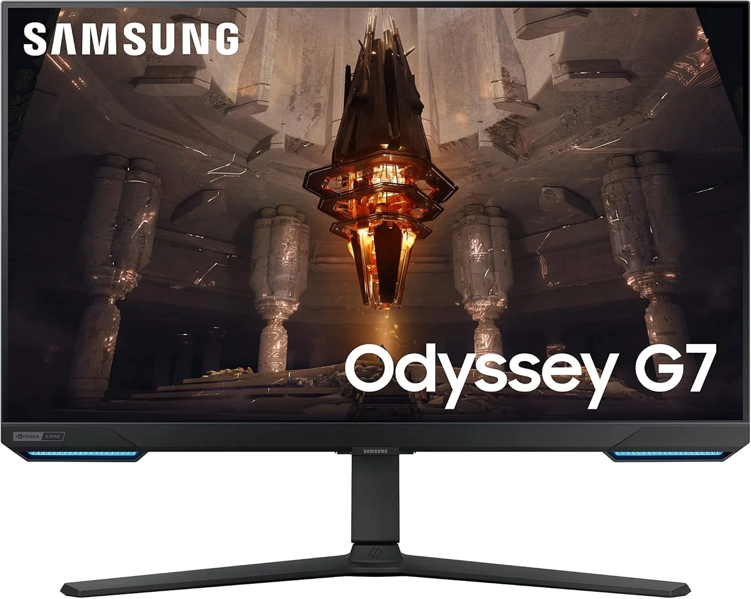 مانیتور گیمینگ 32 اینچ سامسونگ Odyssey G7 LS32BG700EUXXU 4K UHD IPS با بلندگو - 3840x2160، HDMI 2.1، 144 هرتز، 1 میلی ثانیه، پلتفرم هوشمند کامل، هاب USB، Displayport، Freesync Premium Pro، تنظیم ارتفاع