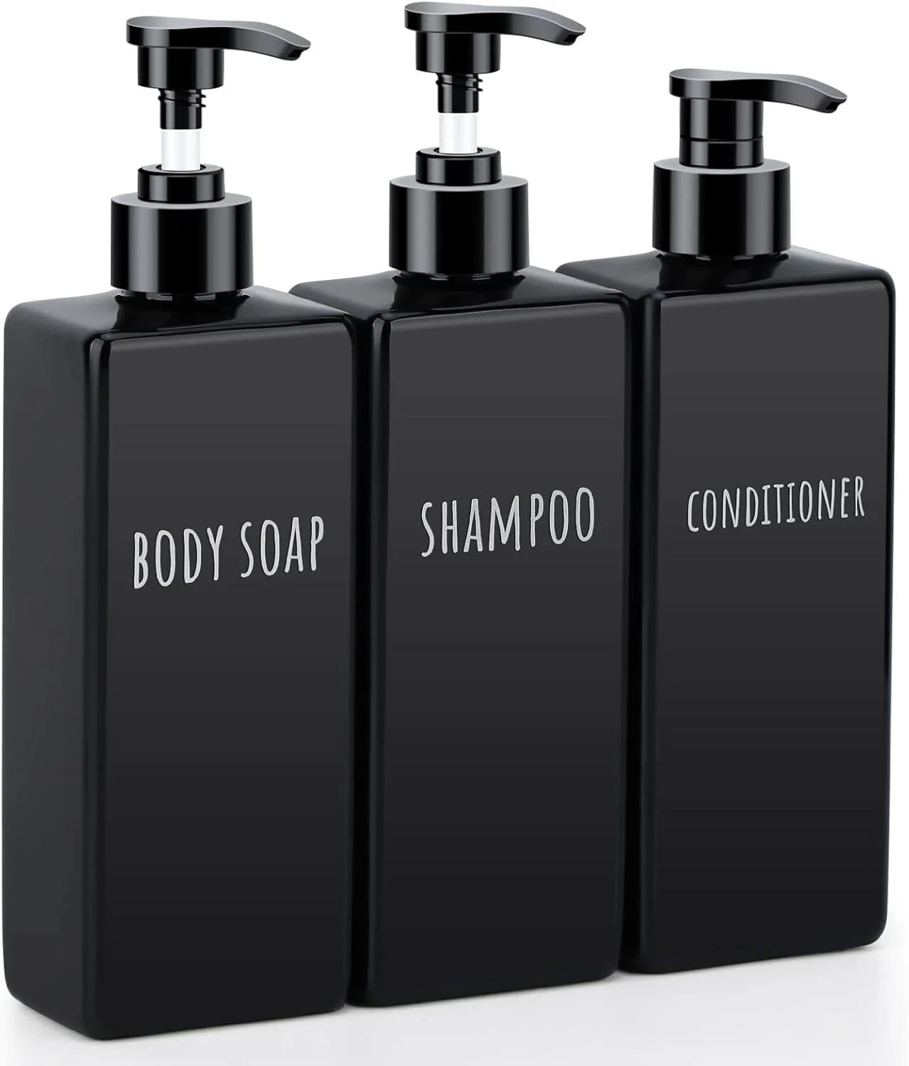ظرف صابون مربعی مشکی Segbeauty، ست 3 عددی بطری های 500 میلی لیتری قابل شارژ مجدد شامپو و نرم کننده، بطری پمپ پلاستیکی خالی قابل استفاده مجدد برای حمام و دوش، مناسب برای ژل مایع شستشوی بدن و لوسیون