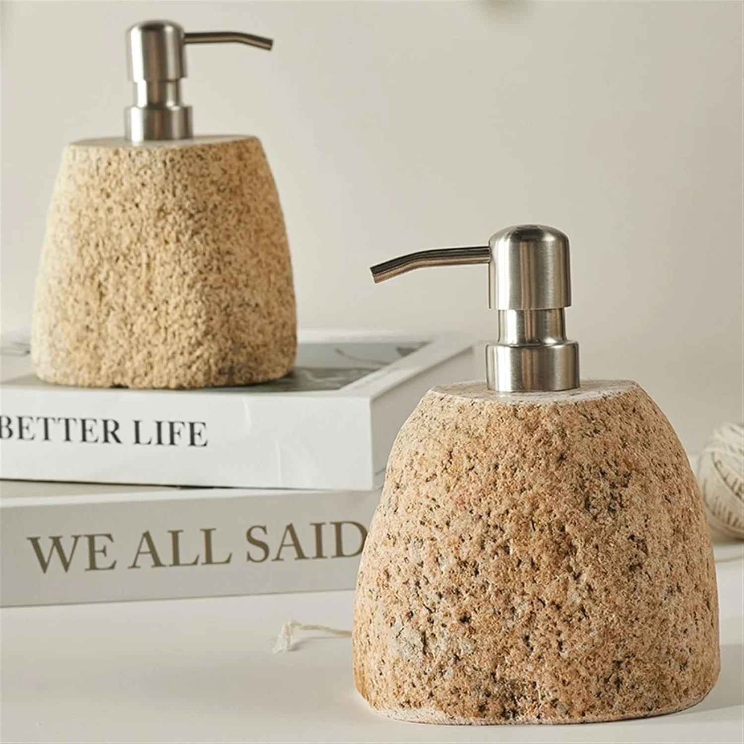 Natural Sandstone Soap Dispenser Bathroom with Silvery Stainless Steel Pump, Liquid Soap Dispenser for Kitchen Bathroom(Each One is a Different Shape) Lotion & Soap Dispensers Natural Sandstone Soap Dispenser Bathroom with Silvery Stainless Steel Pump, Liquid Soap Dispenser for Kitchen Bathroom(Each One is a Different Shape) Lotion & Soap Dispensers