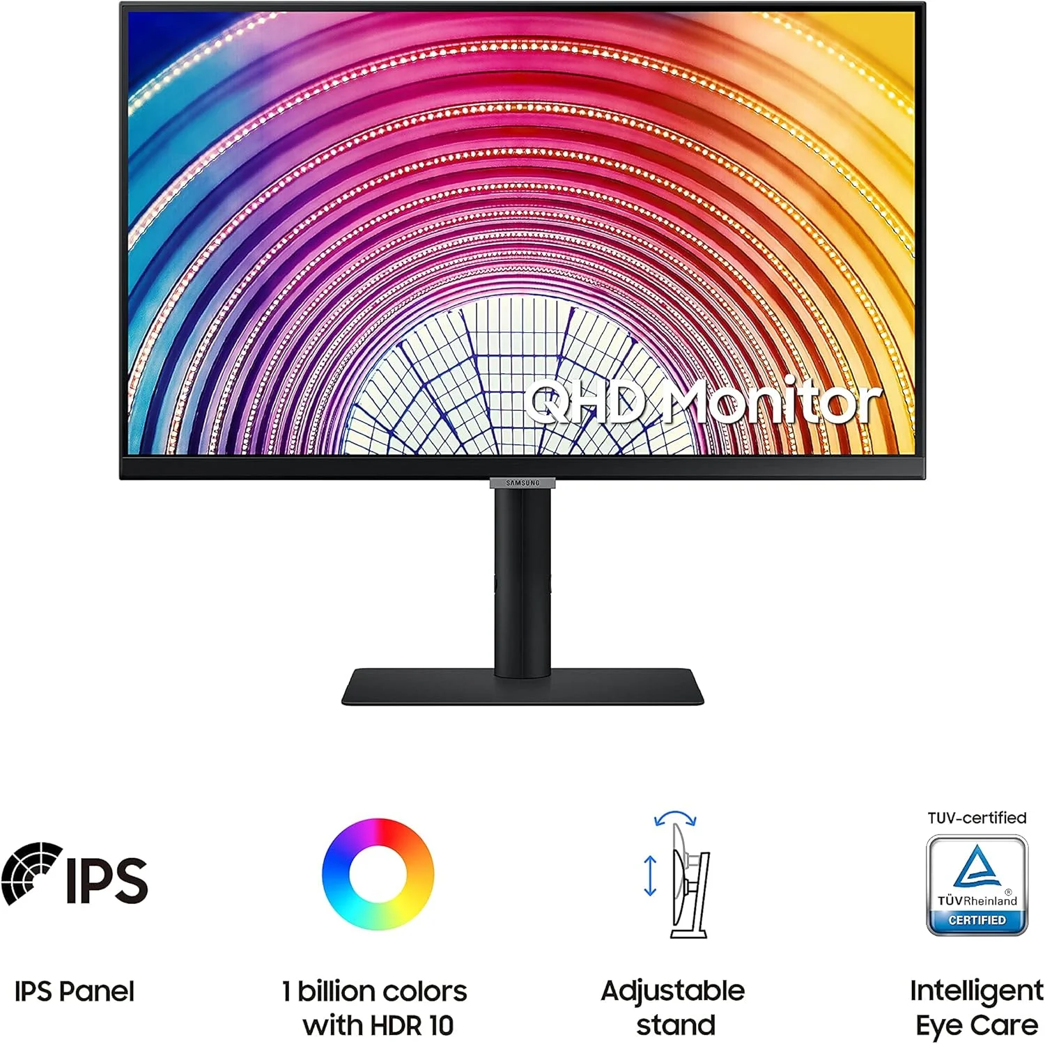 مانیتور کامپیوتر 24 اینچی QHD سامسونگ، 75 هرتز، مانیتور HDMI، عمودی، مانیتور 1440p IPS، HDR10 (1 میلیارد رنگ)، مراقبت هوشمند از چشم دارای گواهی TUV، S60A (LS24A600UCUXXU) (بازسازی شده)