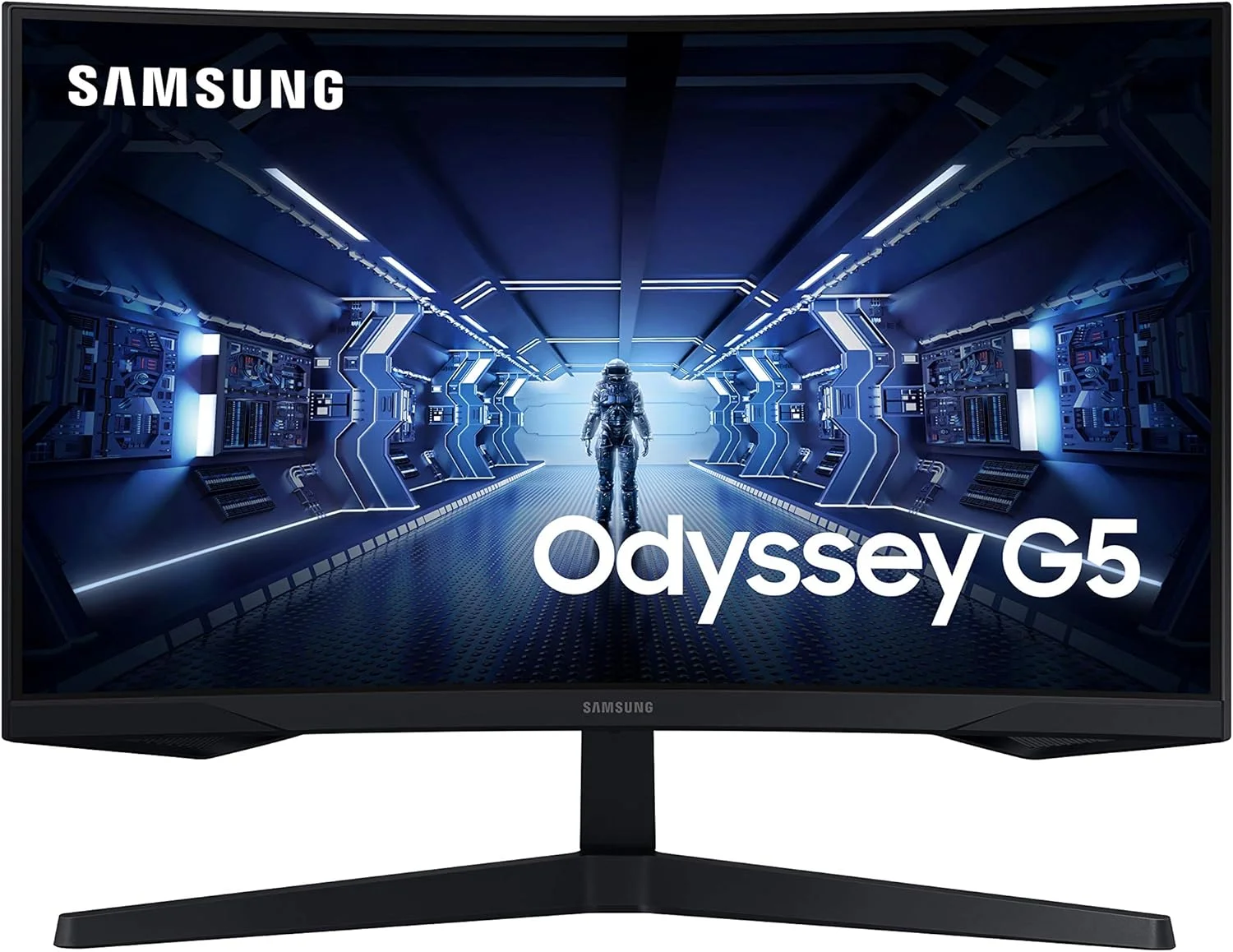 مانیتور گیمینگ خمیده 27 اینچی سامسونگ Odyssey G5 سری WQHD با نرخ 144 هرتز، زمان پاسخگویی 1 میلی‌ثانیه، پورت HDMI و DisplayPort و FreeSync Premium