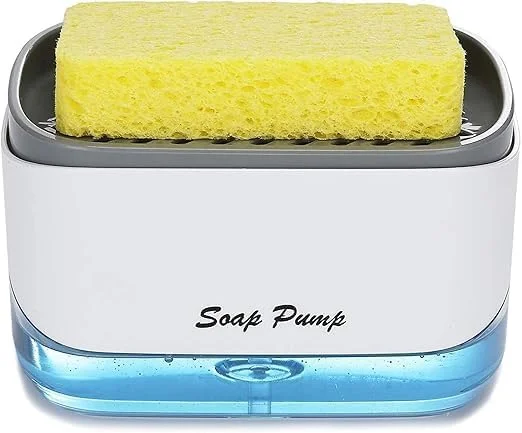 پمپ مایع ظرفشویی آشپزخانه PESCADOR با جا اسکاچی، جدیدترین پمپ مایع ظرفشویی 2 در 1 رومیزی برای آشپزخانه و حمام به همراه یک اسکاچ تمیز کننده، برای آشپزخانه تمیز