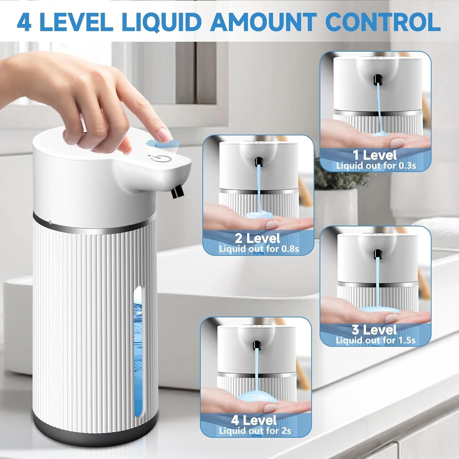 مایع ریز صابون اتوماتیک LCLALAY با حسگر، مایع ریز صابون بدون لمس، صفحه نمایش LCD با 4 حالت قابل تنظیم و قابل شارژ، ظرفیت 420 میلی لیتر، قابل نصب روی دیوار برای حمام، آشپزخانه، هتل، رستوران مایع ریز صابون اتوماتیک LCLALAY با حسگر، مایع ریز صابون بدون لمس، صفحه نمایش LCD با 4 حالت قابل تنظیم و قابل شارژ، ظرفیت 420 میلی لیتر، قابل نصب روی دیوار برای حمام، آشپزخانه، هتل، رستوران
