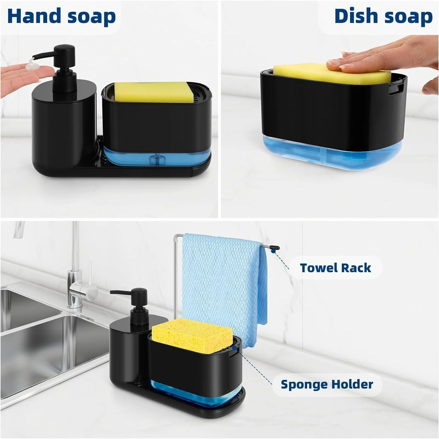 ست جا مایع ظرفشویی و دستشویی Joyzzz، ست جا مایع ظرفشویی آشپزخانه با سینی، سازمان دهنده 5 در 1 برای روی سینک ظرفشویی، جا اسکاچ و جا دستمال، ابزارهای مفید برای آشپزخانه ست جا مایع ظرفشویی و دستشویی Joyzzz، ست جا مایع ظرفشویی آشپزخانه با سینی، سازمان دهنده 5 در 1 برای روی سینک ظرفشویی، جا اسکاچ و جا دستمال، ابزارهای مفید برای آشپزخانه